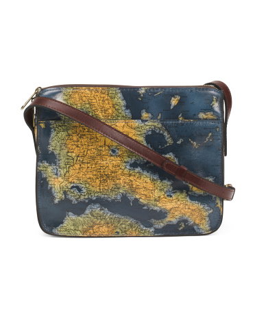 Leather Vallata Crossbody for Women | Greek Map Print | Leather/Suede