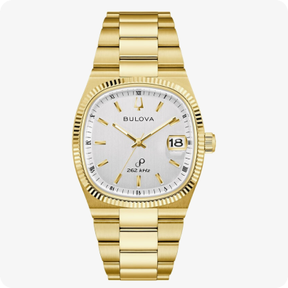 Bulova Men's Super Seville White Dial Gold Tone Stainless Steel 38mm Watch 97B223