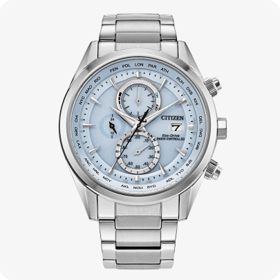 Citizen Men's Sport Luxury Chronograph Light Blue Dial Bracelet Stainless Steel 43mm Watch AT8260-51M