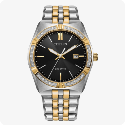 Citizen Men's Corso Diamond Black Dial Stainless Steel & Gold-Tone Bracelet 40mm Watch BM7644-51E