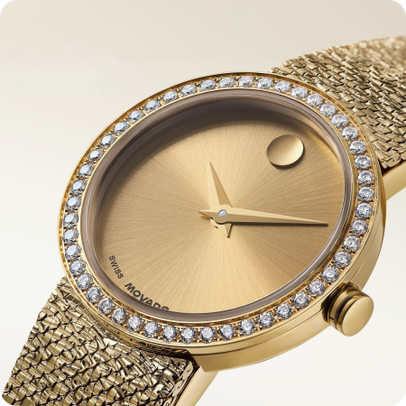 Movado Museum Velura Diamond Bezel Yellow Gold Tone Dial 607934