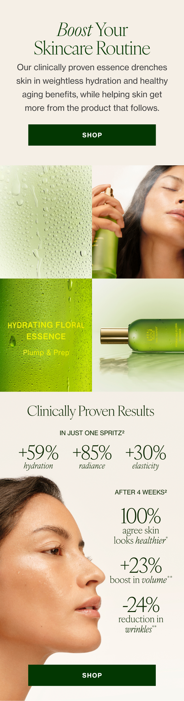 Our clinically proven essence drenches skin in weightless hydration and healthy aging benefits, while helping skin get more from the product that follows
