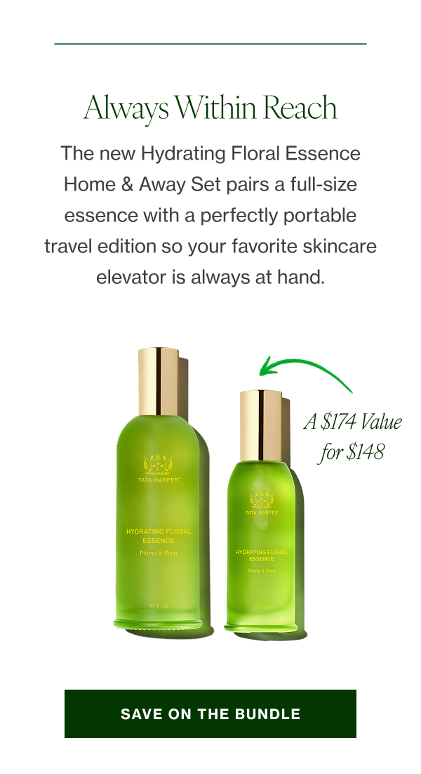 The Hydrating Floral Essence Home & Away Set pairs a full-size essence with a perfectly portable travel edition so your favorite skincare elevator is always at hand. 
