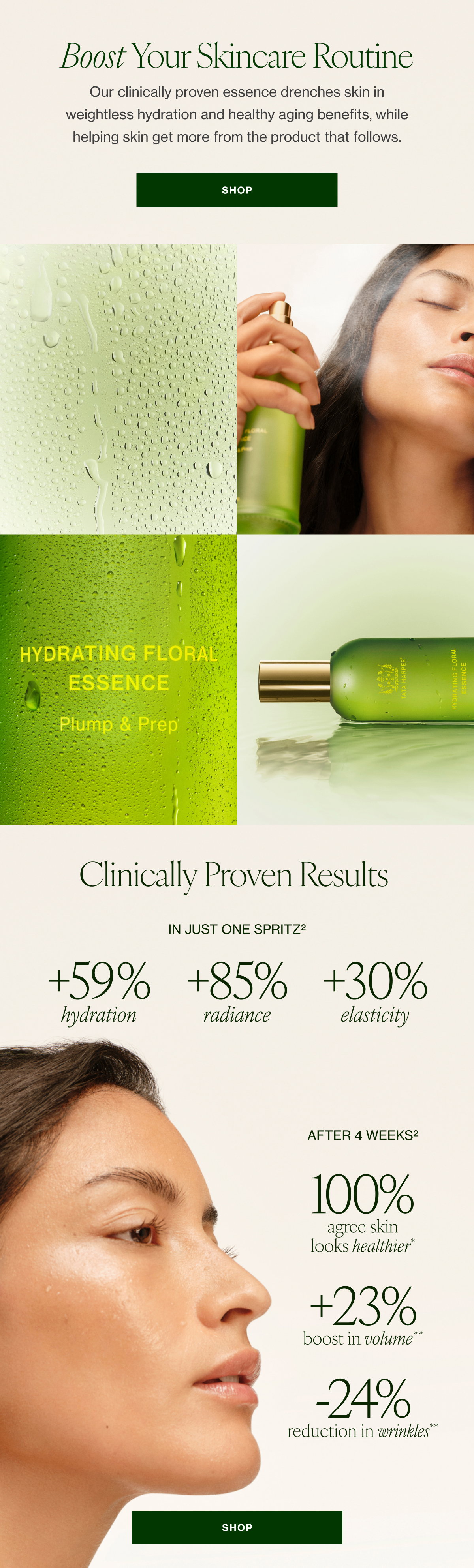 Our clinically proven essence drenches skin in weightless hydration and healthy aging benefits, while helping skin get more from the product that follows