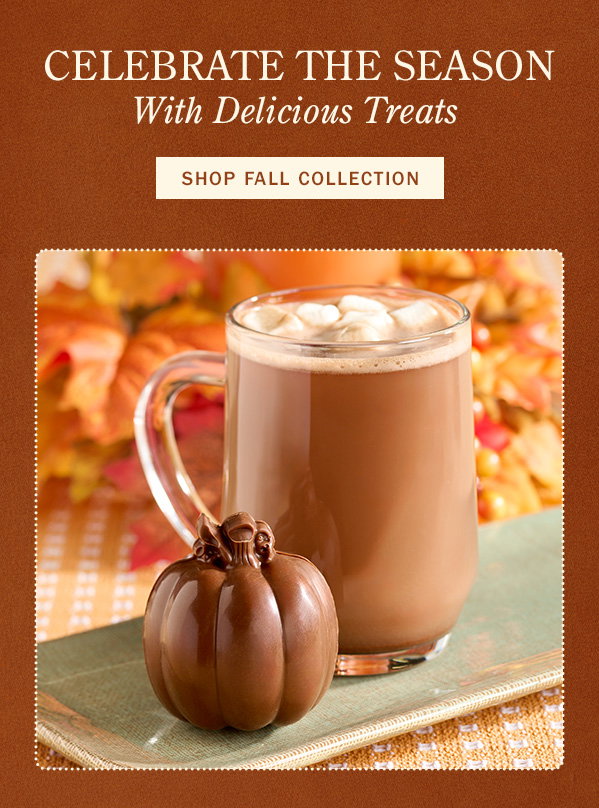 Celebrate the Season With Delicious Treats. Shop Fall Collection. Milk Chocolate Pumpkin Hot Chocolate Bomb With Marshmallows