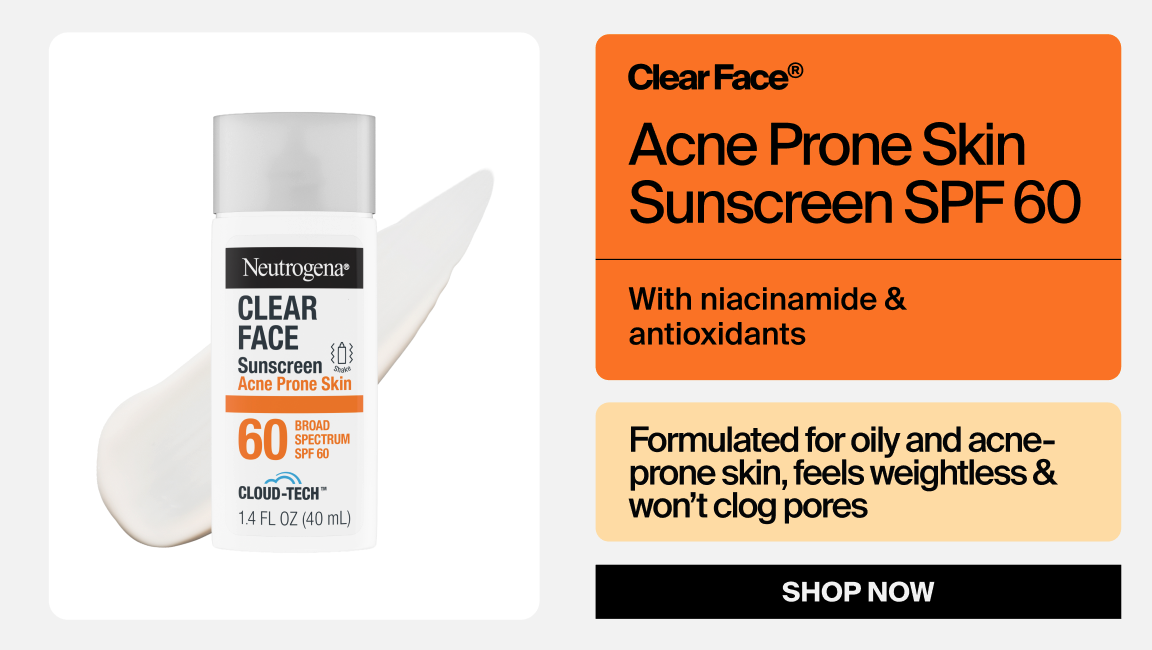 Neutrogena® Cloud Tech™ Clear Face Sunscreen for Acne Prone Skin Front of Pack and Texture Swatch
