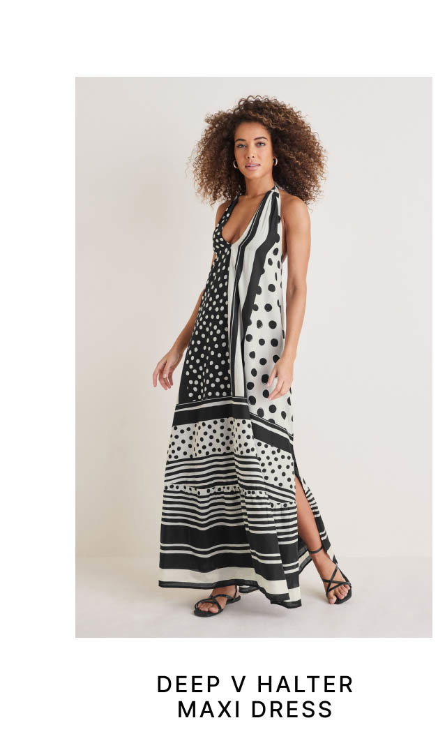 Deep V Halter Maxi Dress