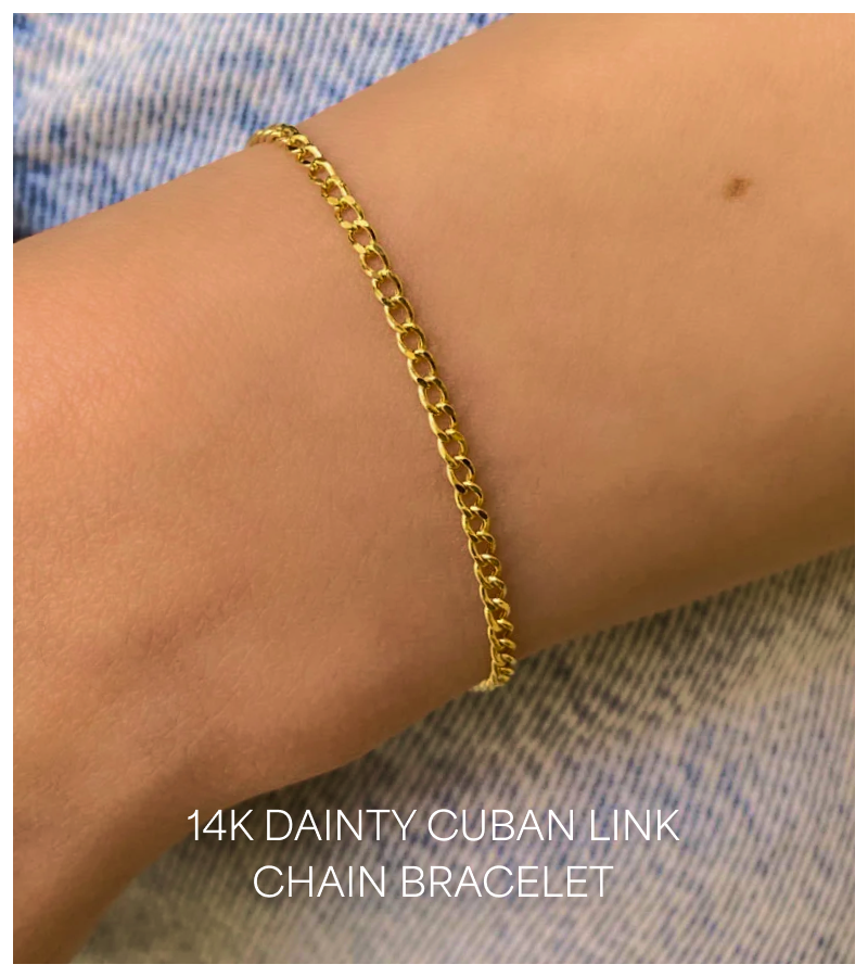 14K Dainty Cuban Link Chain Bracelet