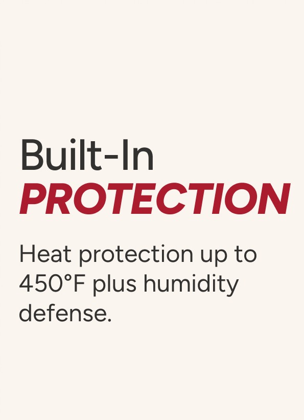 Built-In Protection - Heat protection up to 450F plus humidity defense.