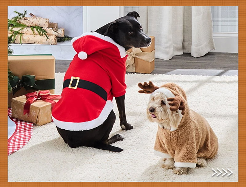 Pet Santa Or Reindeer Plush Fabric Costume With Hood