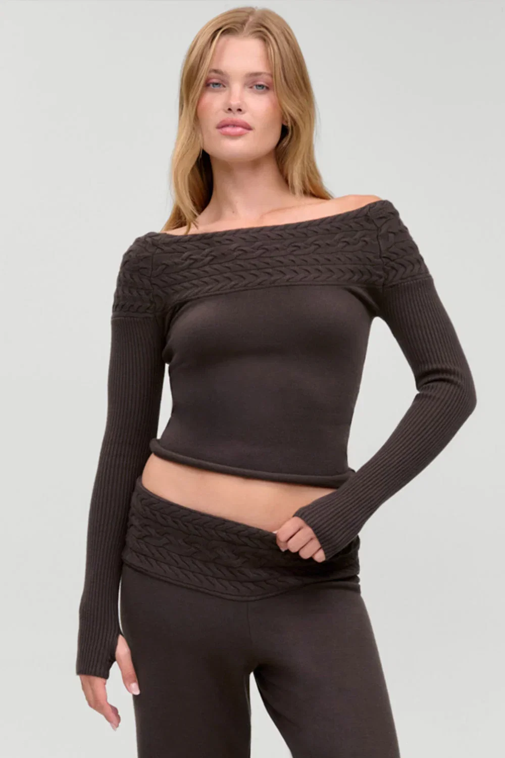Image of Crosby Cloud Cable Knit Sweater - Chocolate Brown