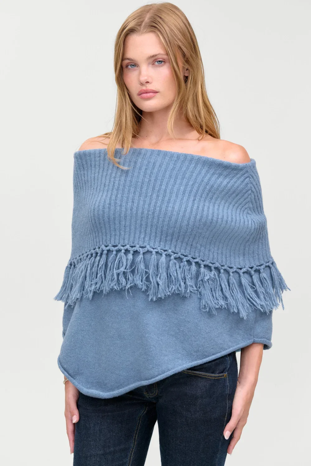 Image of Benny Knit Fringe Poncho - Misty Mornings