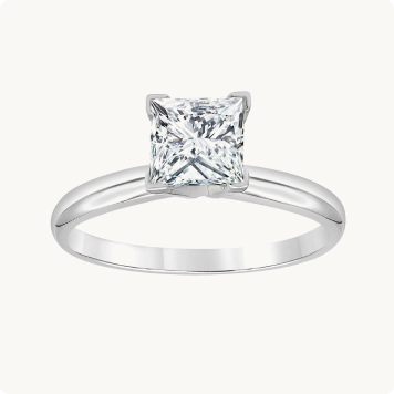 Princess-Cut Lab Grown 3/4ct. Diamond GH VS SI Solitaire Engagement Ring in 14k White Gold: White gold solitaire engagement ring with a princess-cut diamond in a four-prong setting on a plain polished band.