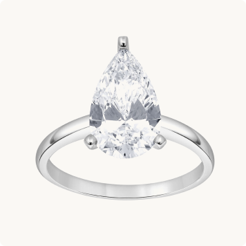 Pear-Shaped Lab Grown 3/4ct. Diamond Certified GH VS SI Solitaire Engagement Ring in 14k White Gold: White gold solitaire engagement ring with a pear-shaped diamond held by a single prong at the top and two prongs below, on a plain polished band.