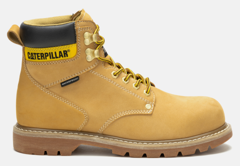 CAT Footwear - Men's Second Shift Waterproof Steel Toe Work Boot - Honey Reset colorway.