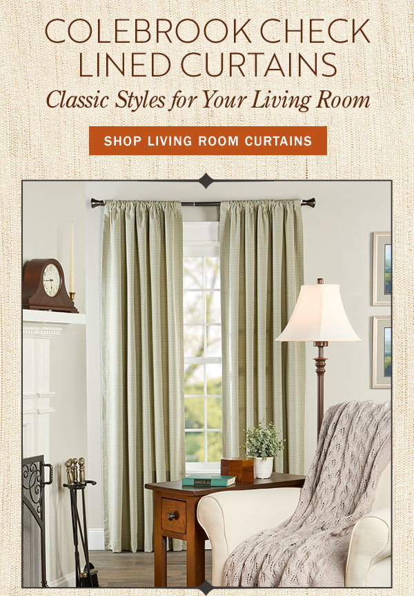 Colebrook Check Lined Curtains. Classic Styles for Your Living Room. Shop Living Room Curtains. Colebrook Printed Check Lined Rod Pocket Curtains by Country Curtains®