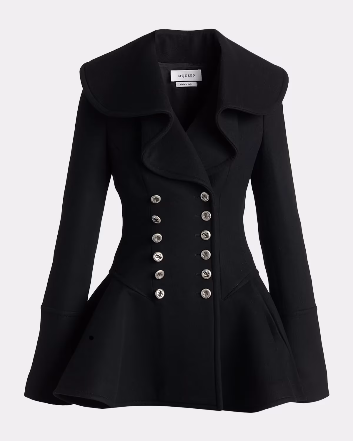 Ruffle Wool Fitted Double-Breasted Coat