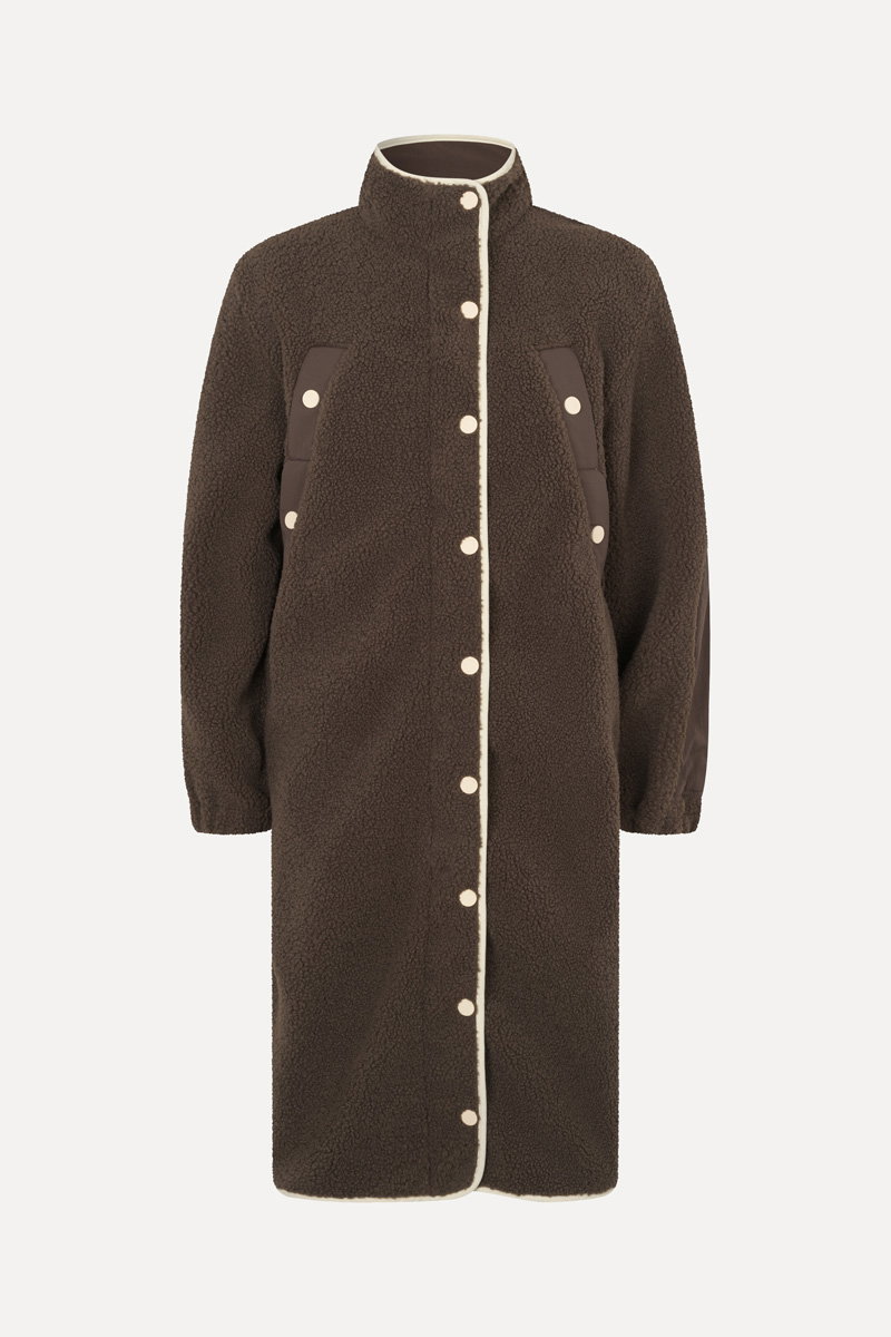 Long Fleece Coat - Dark Oak