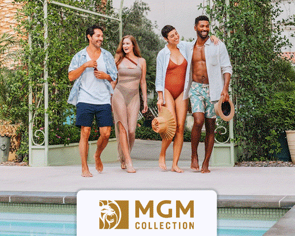Friends at the pool, links to MGM Collection landing page.
