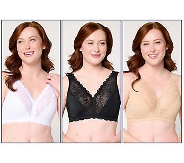 Breezies Soft Support Lace Wirefree Unlined Bra Set of 3