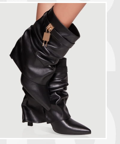 Shop Metallic Lock Charm Stiletto Pointy Toe Booties