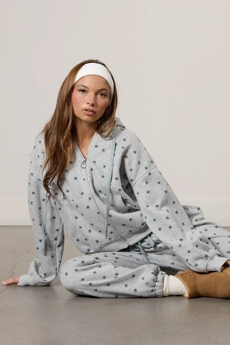 Image of Star Print Zip-Front Hoodie