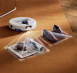 A Dyson R1 Nurovi robot vacuum cleaner detects and avoids obstacles in a home.