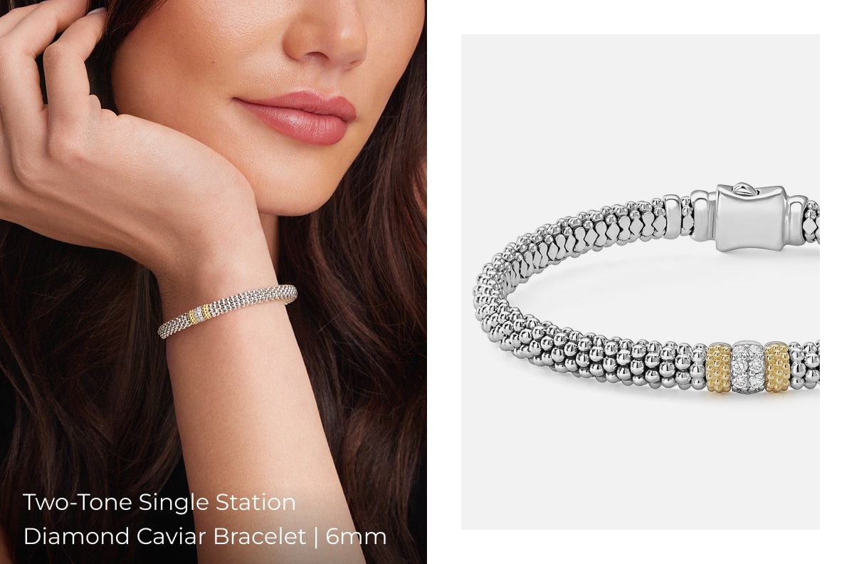 Two-Tone Single Station Diamond Caviar Bracelet | 6mm