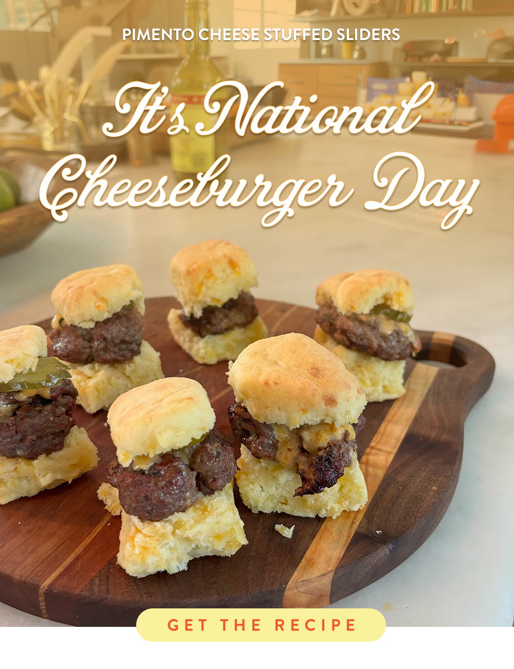 It's National Cheeseburger Day. Pimento Cheese Stuffed Sliders. 