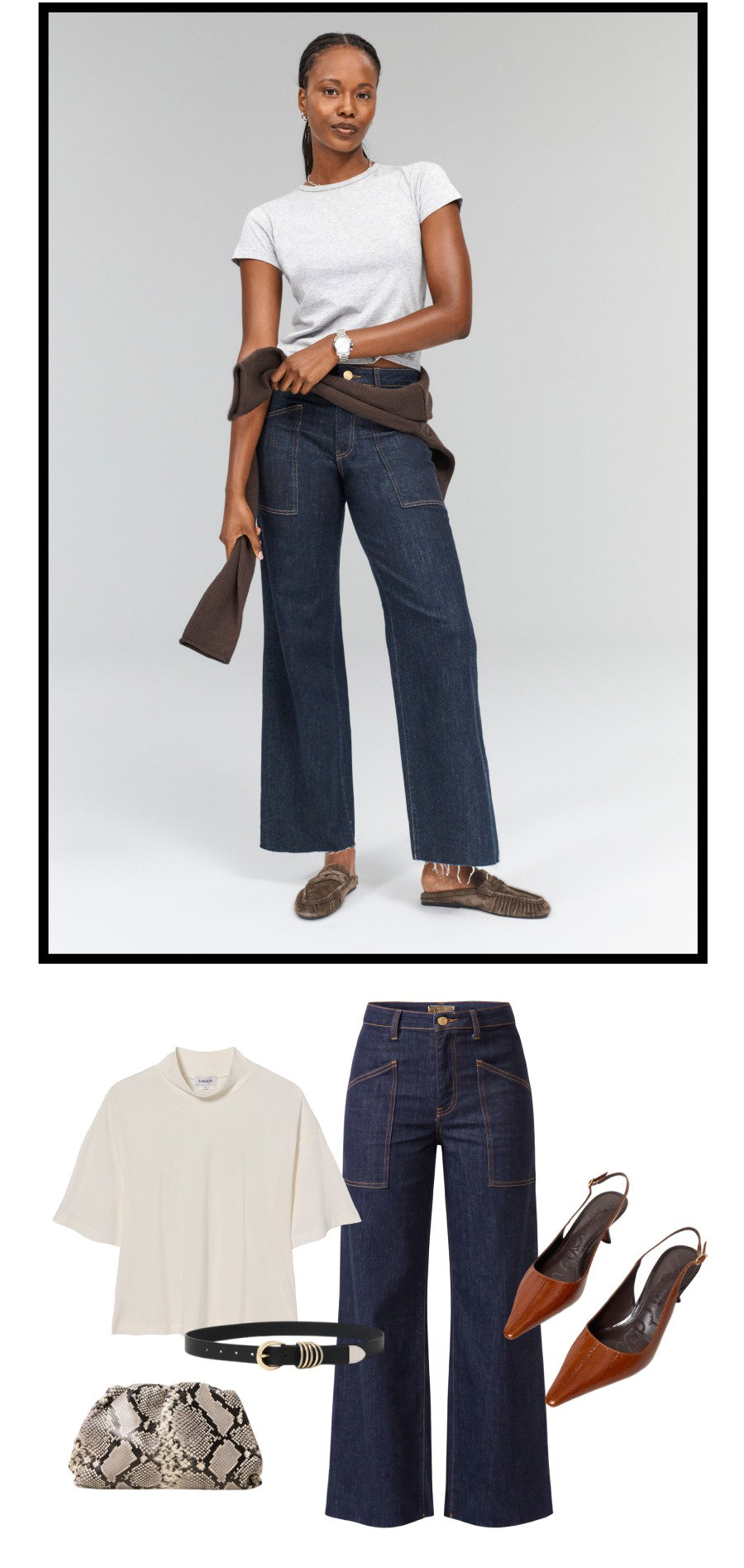 Images of Jodi jeans with various pairings available at EVEREVE