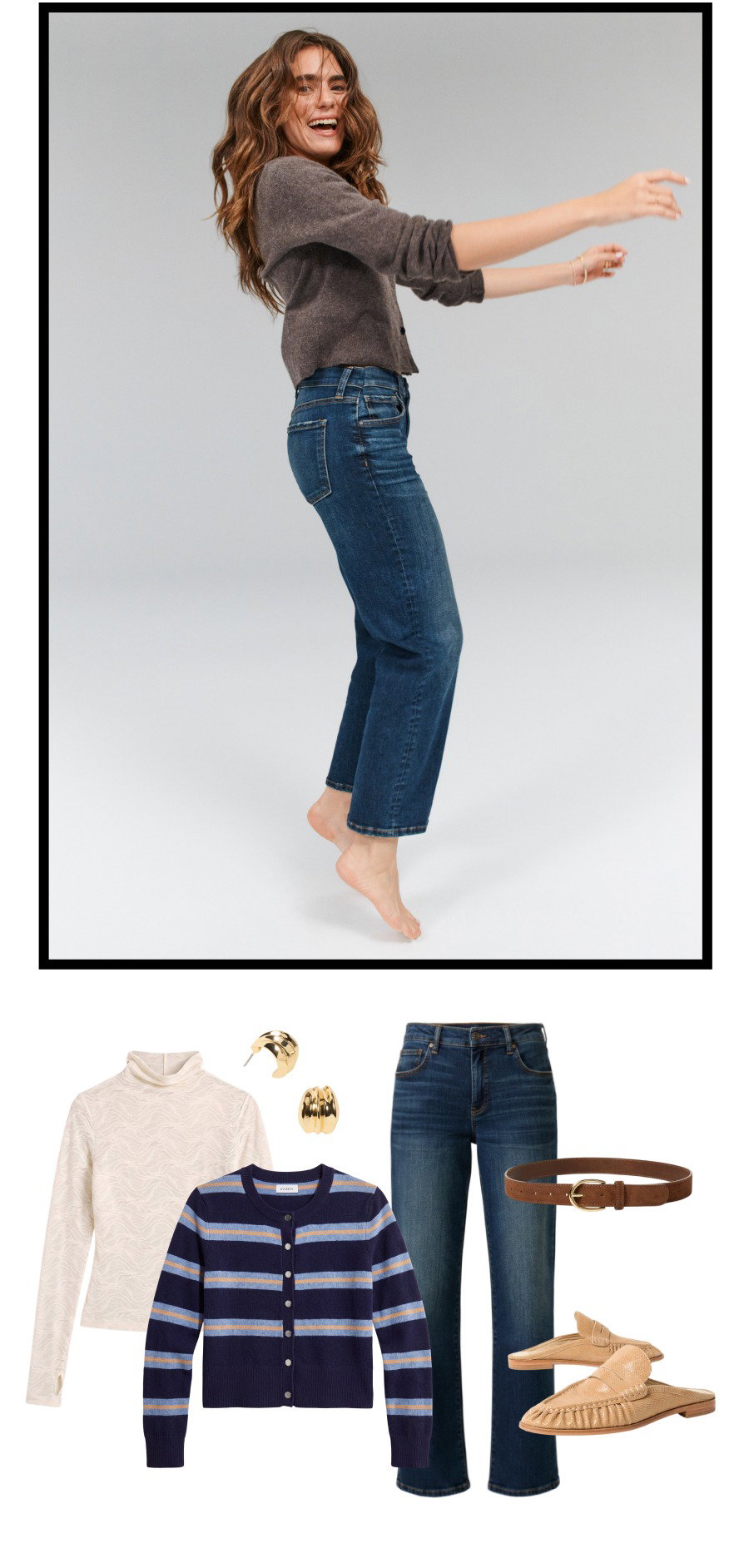 Images of Avery jeans with various pairings available at EVEREVE