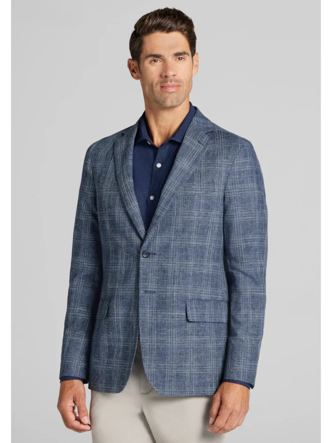 Reserve Collection Tailored Fit Wool-Cotton Blend Medium Plaid Sportcoat