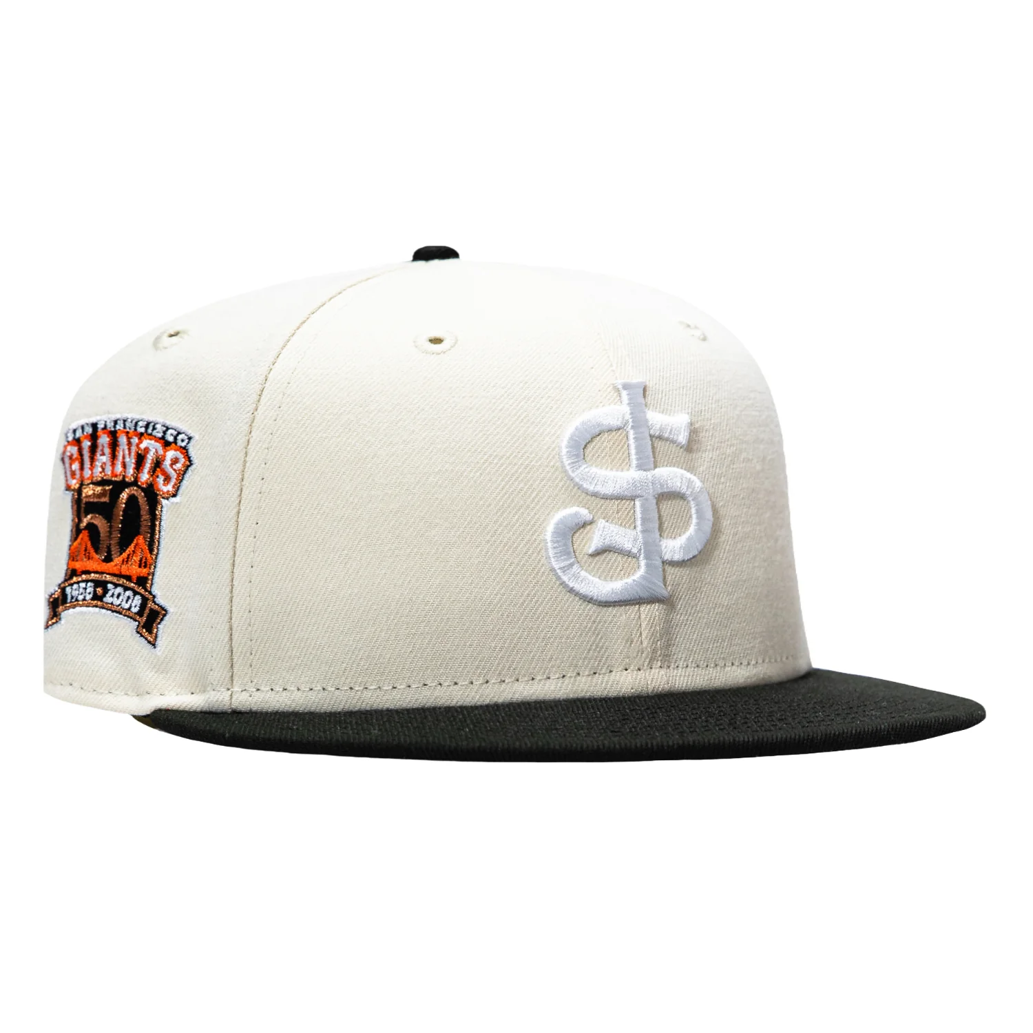 Image of New Era 59Fifty San Jose Giants 50th Anniversary Patch Hat - Cream, Black, White