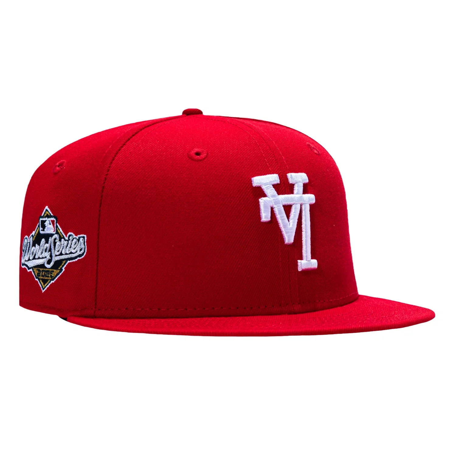 Image of New Era 59Fifty Los Angeles Dodgers 2025 World Series Patch Hat - Red, White