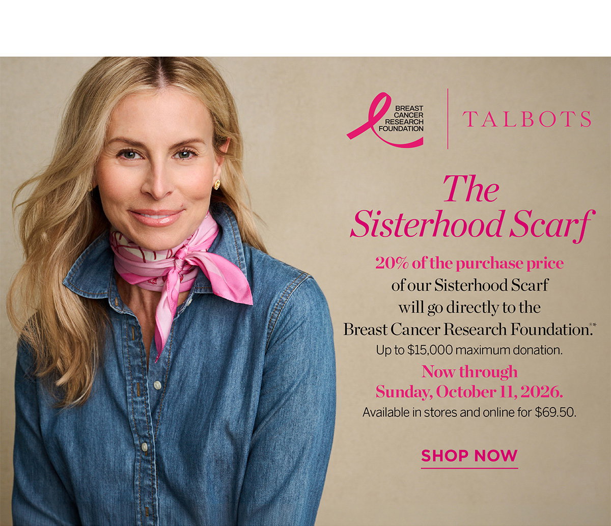 20% of the purchase price of our Sisterhood Scarf will go directly to the BCRF | Shop Now