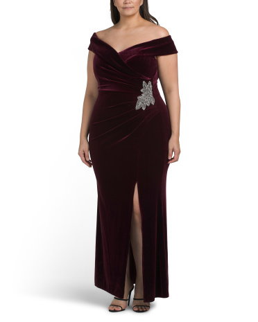Velvet Fit And Flare Gown for Women | Red | Size: 16 | Polyester/Spandex