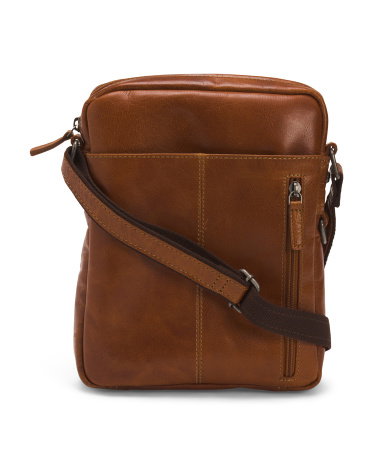 Buffalo Leather Voyager Hand Stained Slim Crossbody With Pockets for Men | Honey