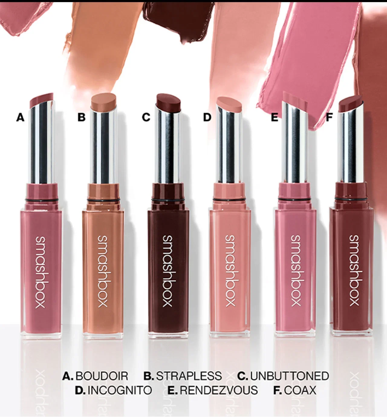 A.BOUDOIR | B.STRAPLESS | C.UNBUTTONED | D.INCOGNITO | E.RENDEZVOUS | F.COAX