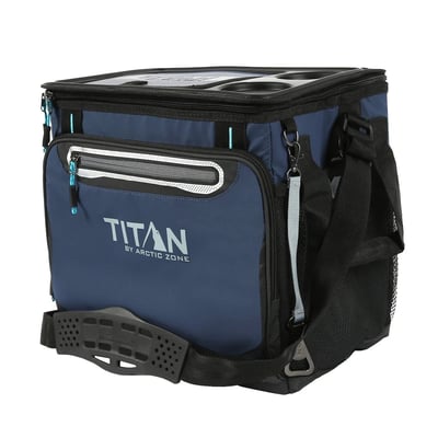 Titan 40-Can Collapsible Cooler with Tabletop, Drink Holders, Bottle Opener, Navy, Model# 10004827