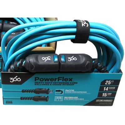 360 PowerFlex 25 ft Heavy Duty Extension Cord, 14/3 Gauge, Dual Lighted Ends, Cold?Weather Flexible, Water & Flame Resistant – Model 3E079125AQG6NA