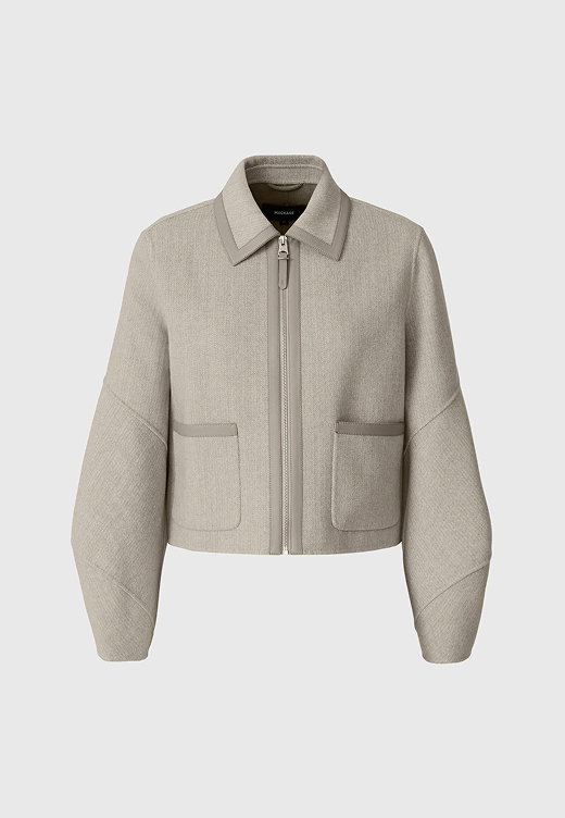 SOLANA-HB Double-Face Herringbone Wool balloon sleeved short jacket