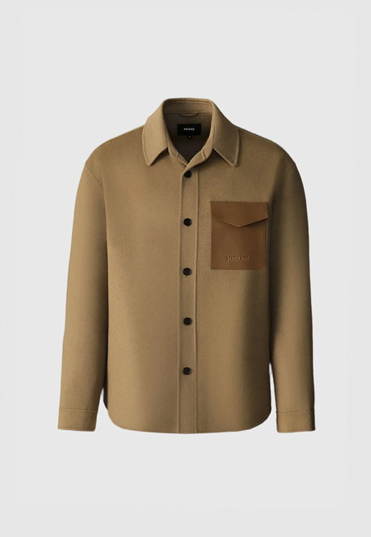 EMMANUEL Double-face wool overshirt with leather patch pocket