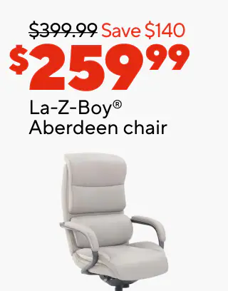 Extra 20% off select chairs when you buy 5 or more
$249.99 Staples Randolph big & tall chair
25% off furniture protection and in-store assembly services when purchased together
$259.99 La-Z Boy Aberdeen chair
$99.99 Staples Traymore chair