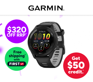 Garmin Forerunner 265 Smart Sports Watch (Black with Black/Powder Grey Band, 46mm) Product Image