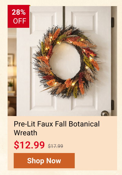 Pre-Lit Faux Fall Botanical Wreath