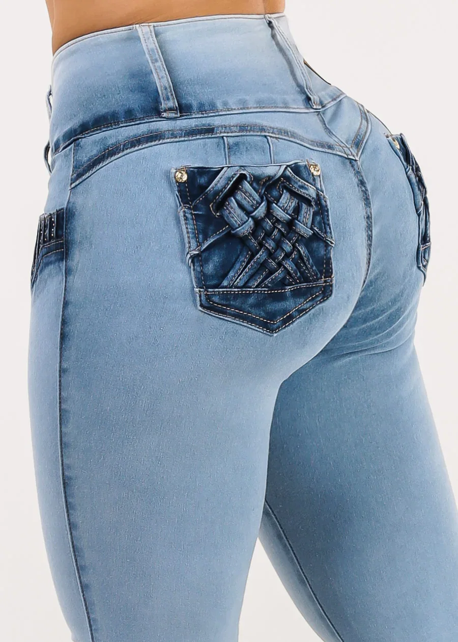 Image of MX JEANS Light Acid Wash Butt Lift Mid Rise Skinny Jeans