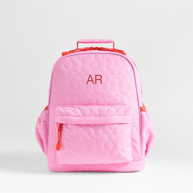 Image of Quilted Pink Flower Medium Kids Backpack with Side Pockets
