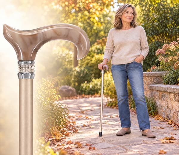 woman with rhinestone cane