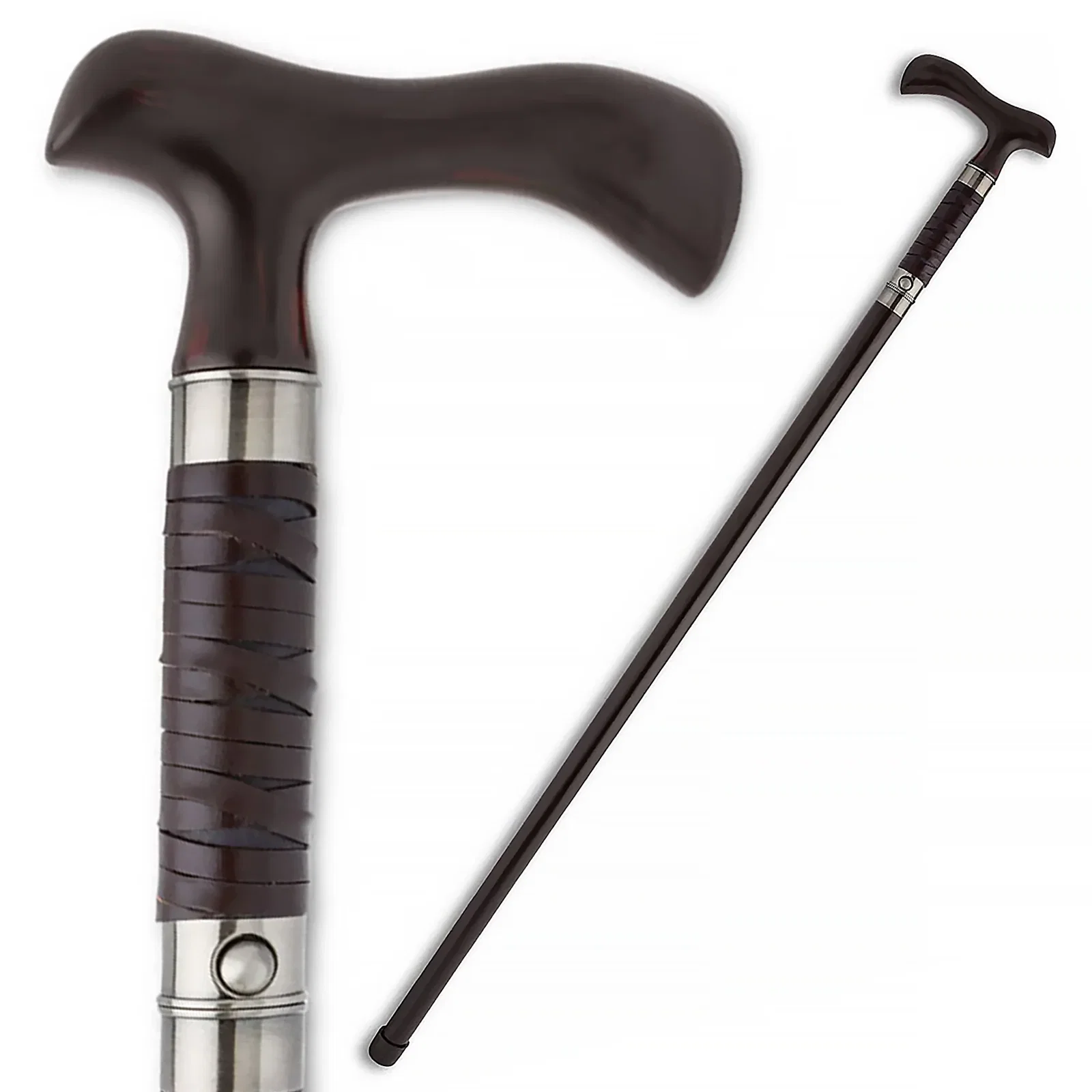 Image of Derby Sword Cane: Forged 1045 Carbon Steel, Leather Grip