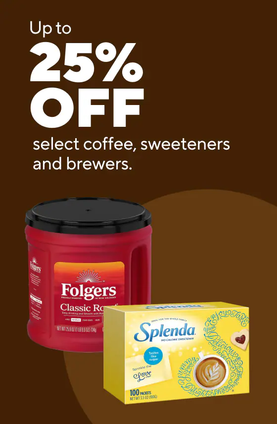 Up to 25% off select coffee, sweeteners and brewers
5 for $50 select K-Cup pods, 20-24/pk
As low as $109.99 for select coffee makers
As low as $18.99 for seasonal K-Cup pods
